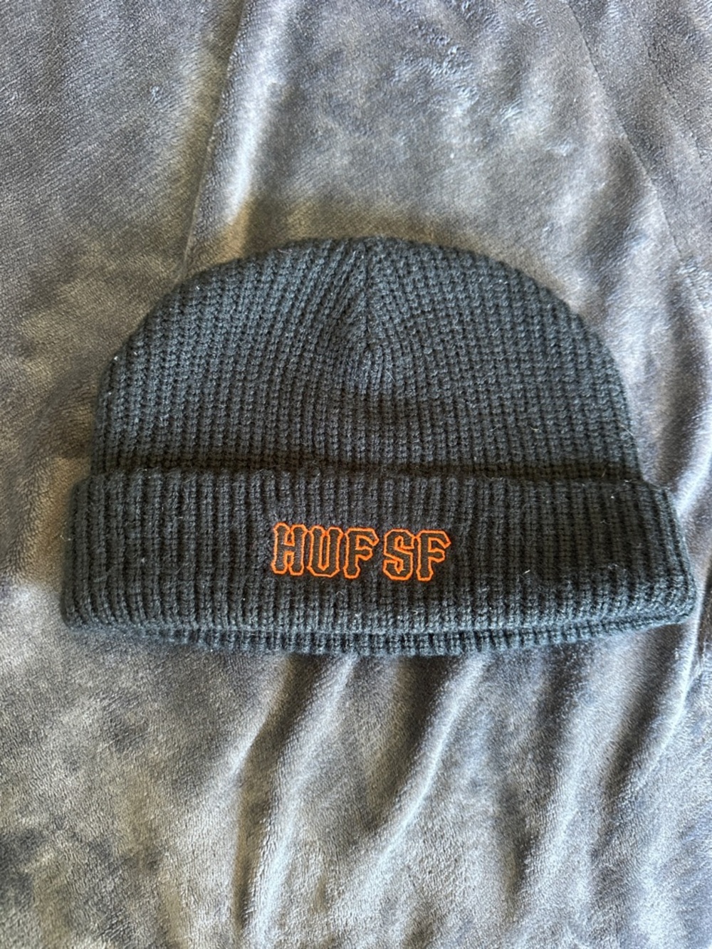 HUF SF Black Knit Beanie with Orange Logo